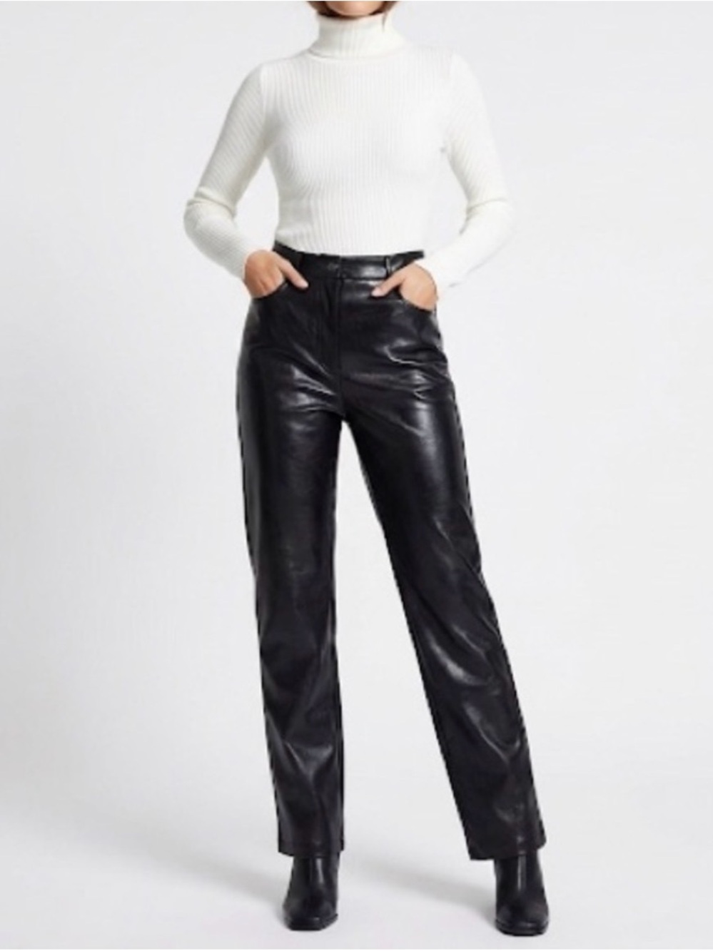 Wilfred Black Faux Leather Straight-Leg Pants